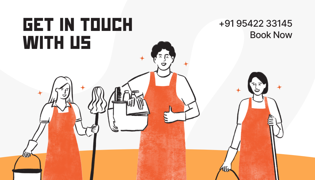 Orange and White Illustration Cleaning Service Business Card